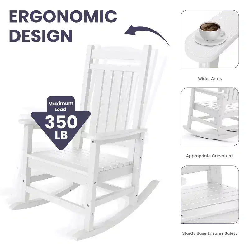 Chaise Adirondack à bascule Hyleory en PEHD, chaise d'extérieur extra large pour toutes les saisons