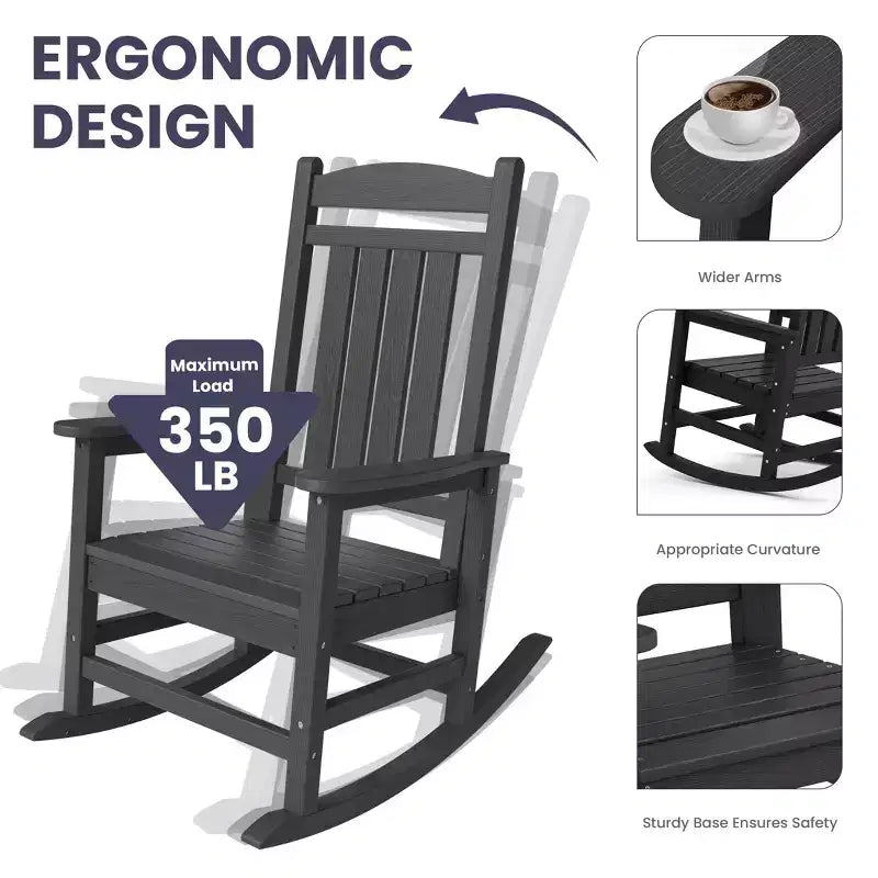 Chaise Adirondack à bascule Hyleory en PEHD, chaise d'extérieur extra large pour toutes les saisons