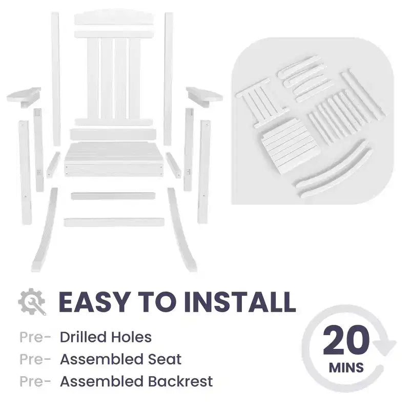 Chaise Adirondack à bascule Hyleory en PEHD, chaise d'extérieur extra large pour toutes les saisons