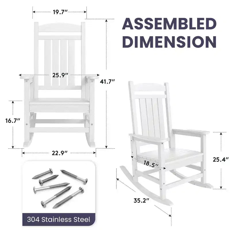 Chaise Adirondack à bascule Hyleory en PEHD, chaise d'extérieur extra large pour toutes les saisons