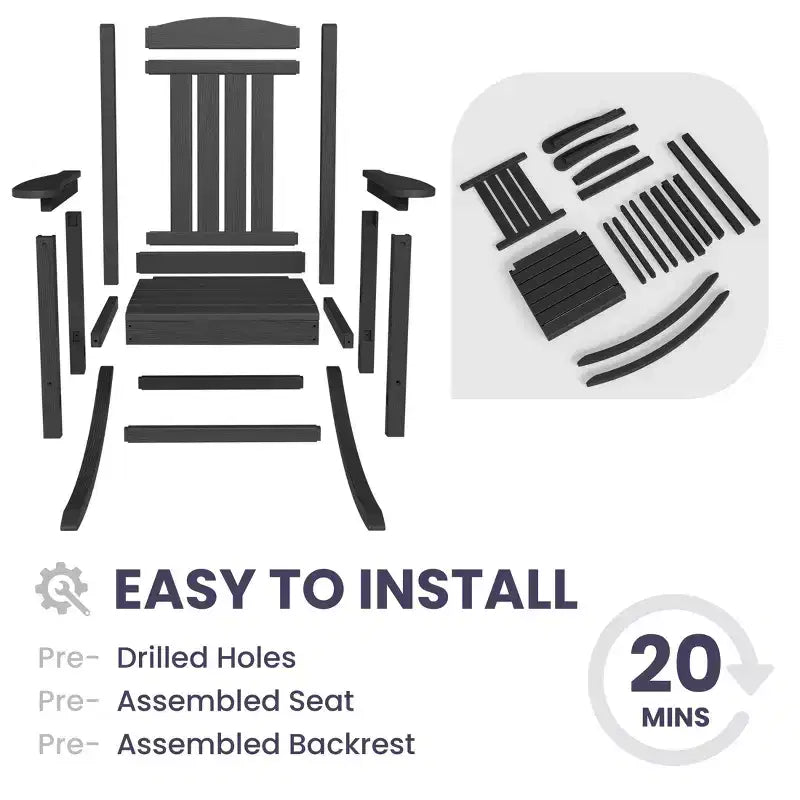 Chaise Adirondack à bascule Hyleory en PEHD, chaise d'extérieur extra large pour toutes les saisons