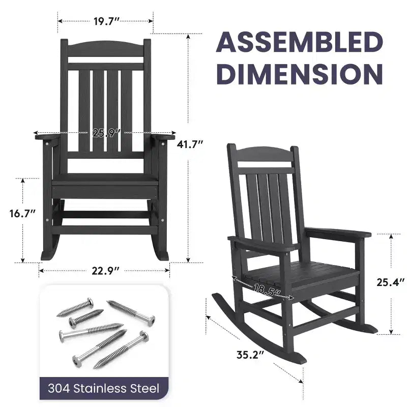 Chaise Adirondack à bascule Hyleory en PEHD, chaise d'extérieur extra large pour toutes les saisons