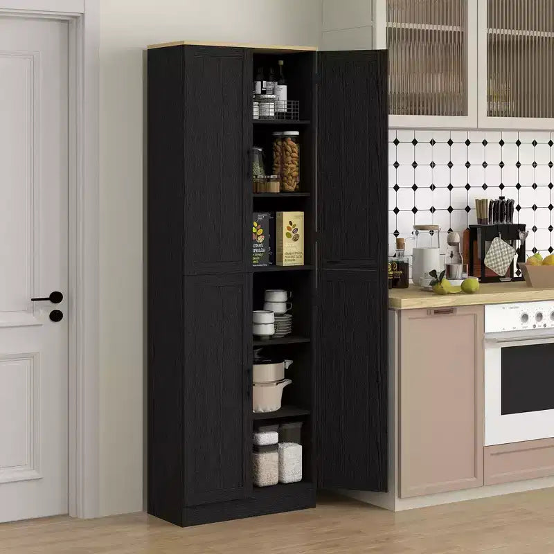 HOMCOM Garde-Manger de cuisine autoportant 170 cm, Armoire de rangement à 4 portes avec étagères réglables et portes