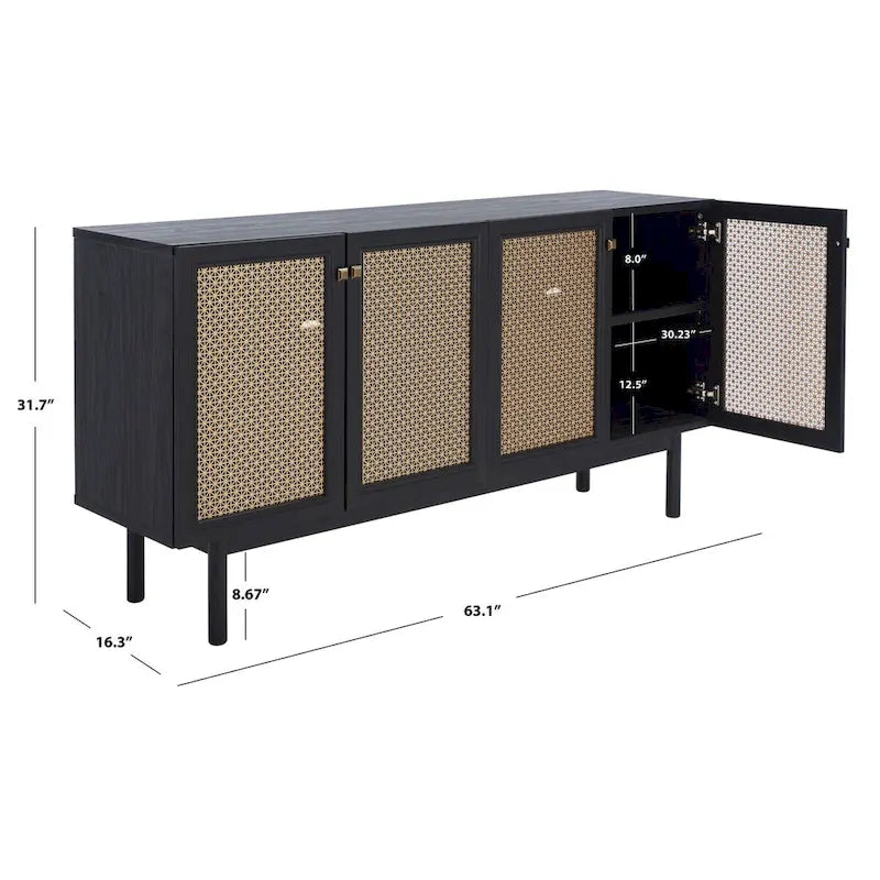 Meuble TV SAFAVIEH Micaela avec rangement, 4 portes, 160,3 cm – 160,3 cm (L) x 41,4 cm (P) x 80,5 cm (H) – 63Wx16Dx32H