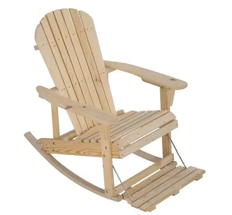 Jiallo Zero Gravity Collection Natural Adirondack Rocking Chair with Built-in Footrest Set of 2 Rocking Chairs and 1 End Table