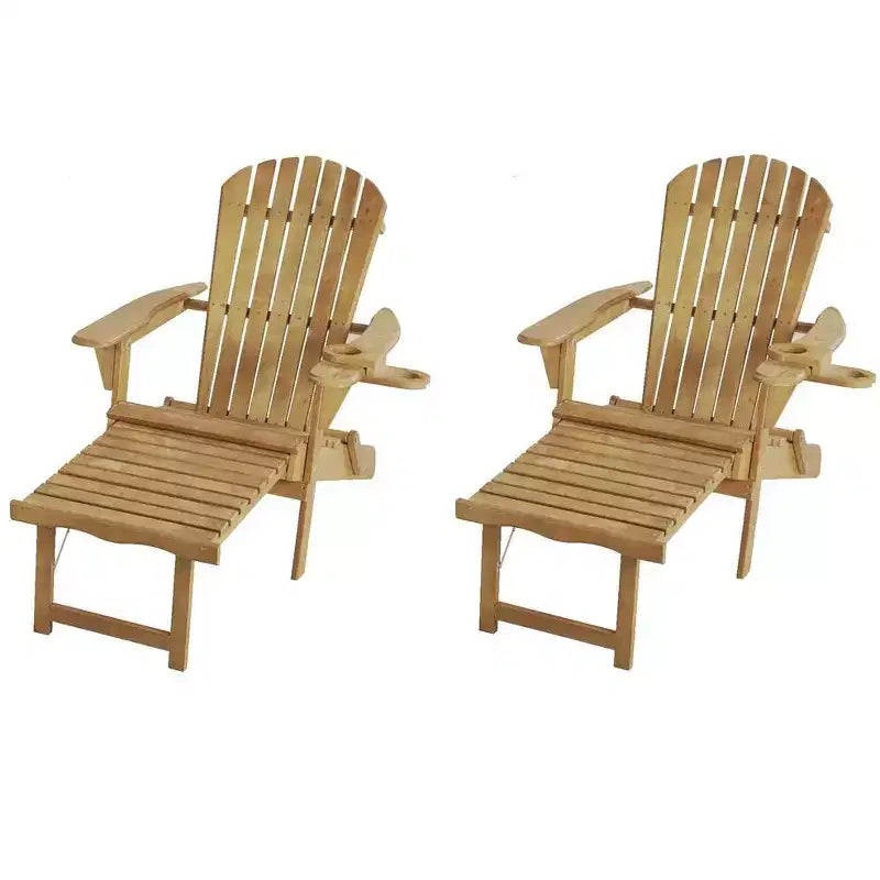 Jiallo Oceanic Collection Adirondack Chaise Lounge Chair Foldable, cup and glass holder, built in ottoman