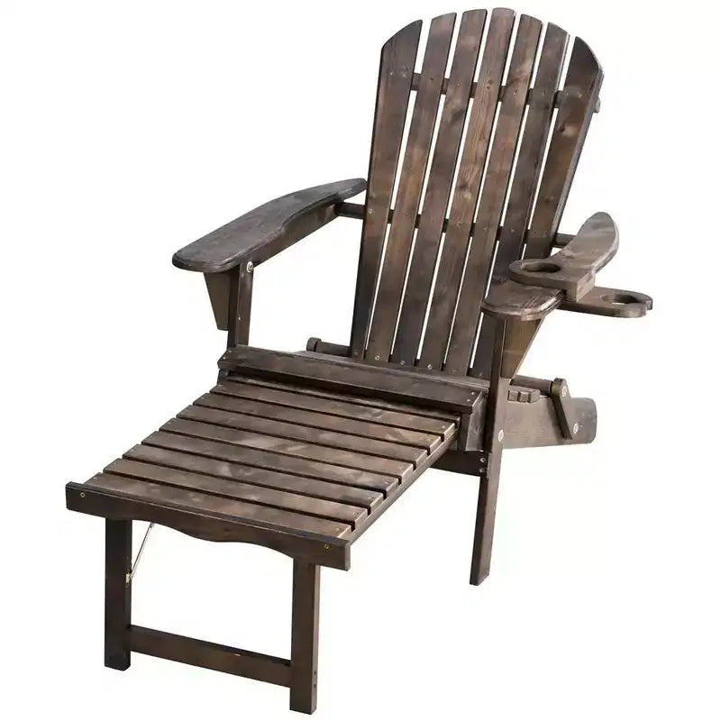 Jiallo Oceanic Collection Adirondack Chaise Lounge Chair Foldable, cup and glass holder, built in ottoman, Set of 1 Lounge chair and 1 end table