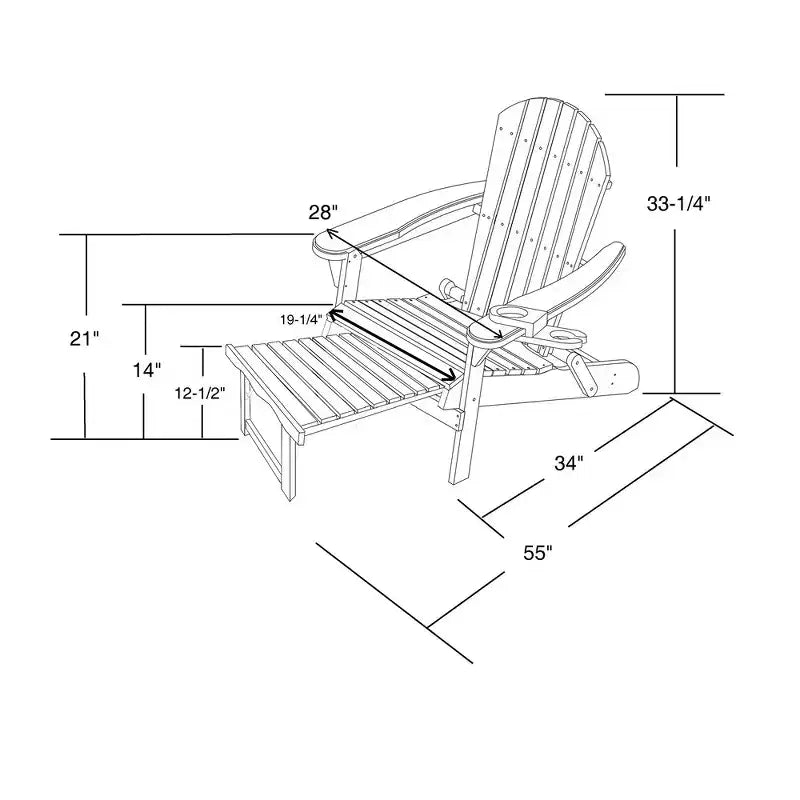 Jiallo Oceanic Collection Adirondack Chaise Lounge Chair Foldable, cup and glass holder, built in ottoman, Set of 2 Lounge chairs and 1 end table