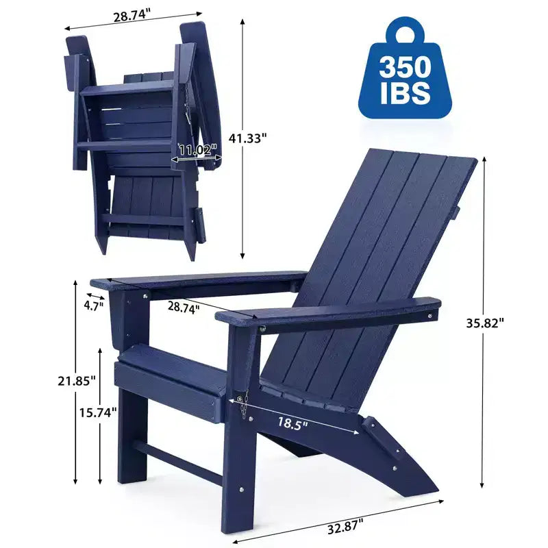 GARPROVM Upgraded Folding HDPE Adirondack Chair Weather-Resistant Outdoor Patio Chair