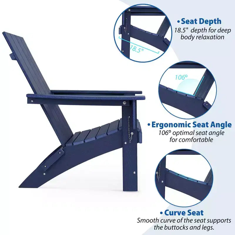 GARPROVM Upgraded Folding HDPE Adirondack Chair Weather-Resistant Outdoor Patio Chair