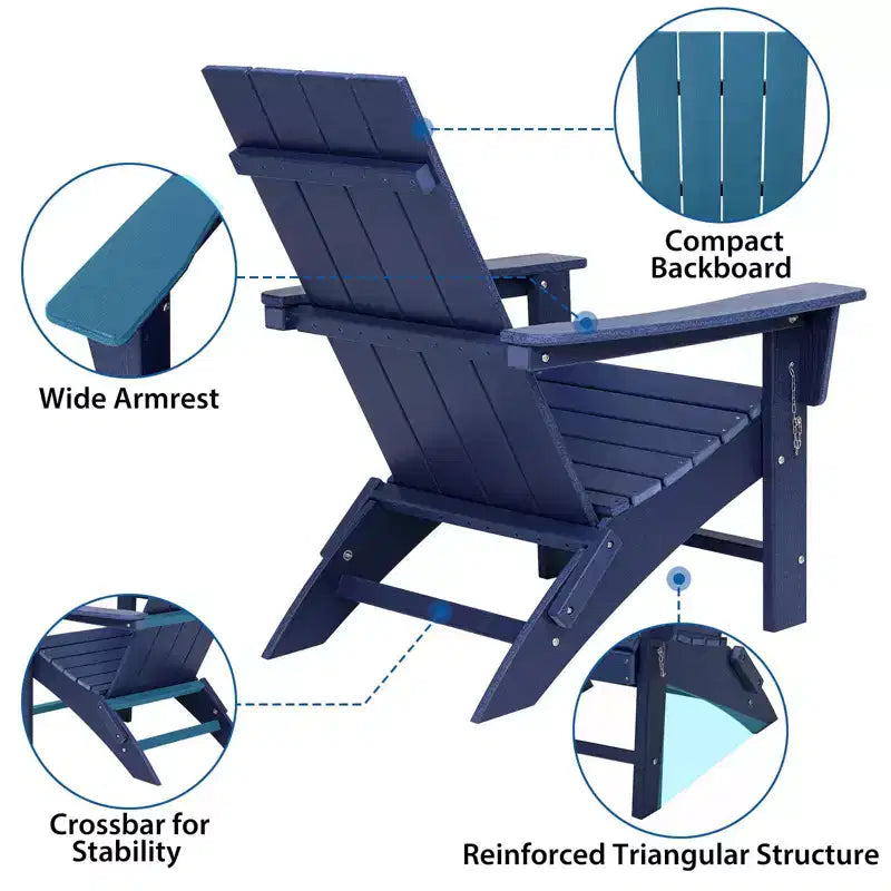 GARPROVM Upgraded Folding HDPE Adirondack Chair Weather-Resistant Outdoor Patio Chair