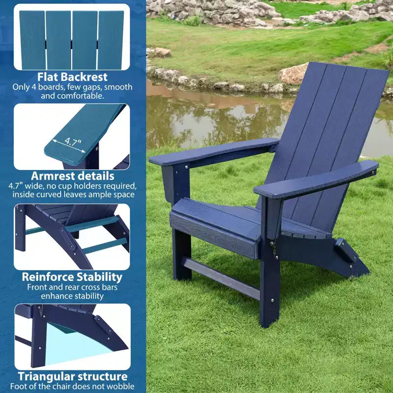 GARPROVM Upgraded Folding HDPE Adirondack Chair Weather-Resistant Outdoor Patio Chair