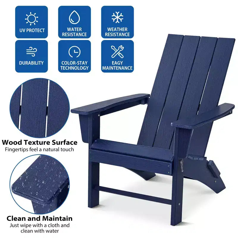 GARPROVM Upgraded Folding HDPE Adirondack Chair Weather-Resistant Outdoor Patio Chair