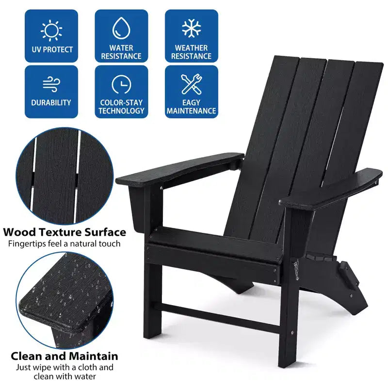 GARPROVM Upgraded Folding HDPE Adirondack Chair Weather-Resistant Outdoor Patio Chair