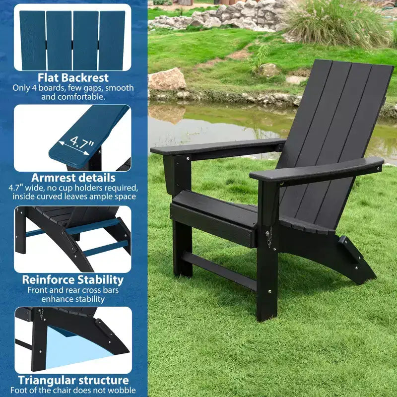 GARPROVM Upgraded Folding HDPE Adirondack Chair Weather-Resistant Outdoor Patio Chair