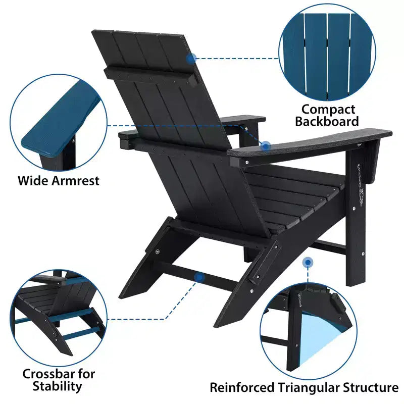 GARPROVM Upgraded Folding HDPE Adirondack Chair Weather-Resistant Outdoor Patio Chair