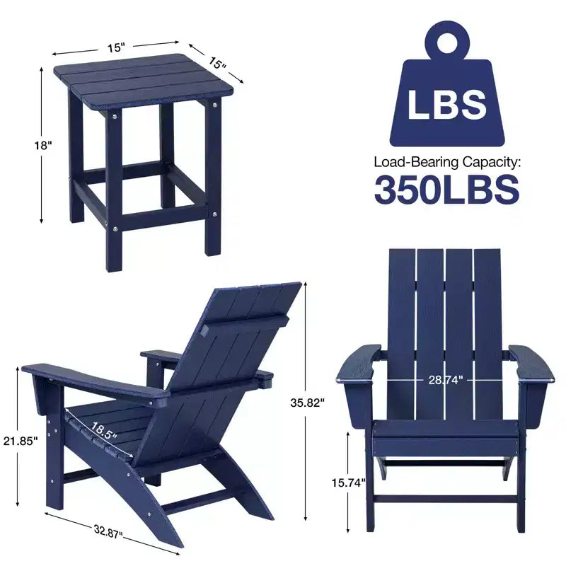 GARPROVM 2 Adirondack Chairs with Side Table HDPE Weather-Resistant Outdoor Patio Furniture