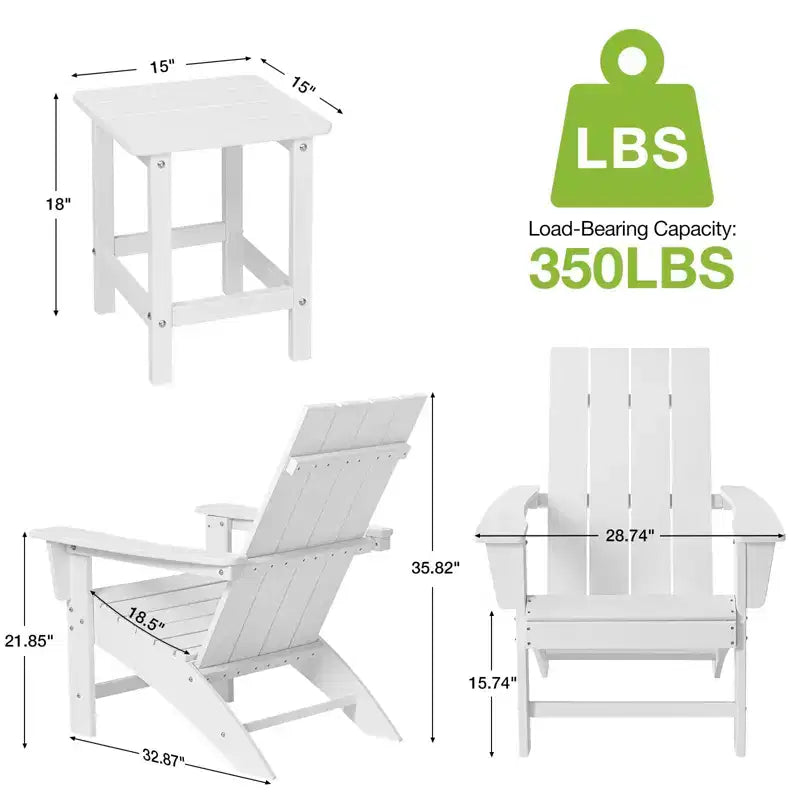 GARPROVM 2 Adirondack Chairs with Side Table HDPE Weather-Resistant Outdoor Patio Furniture