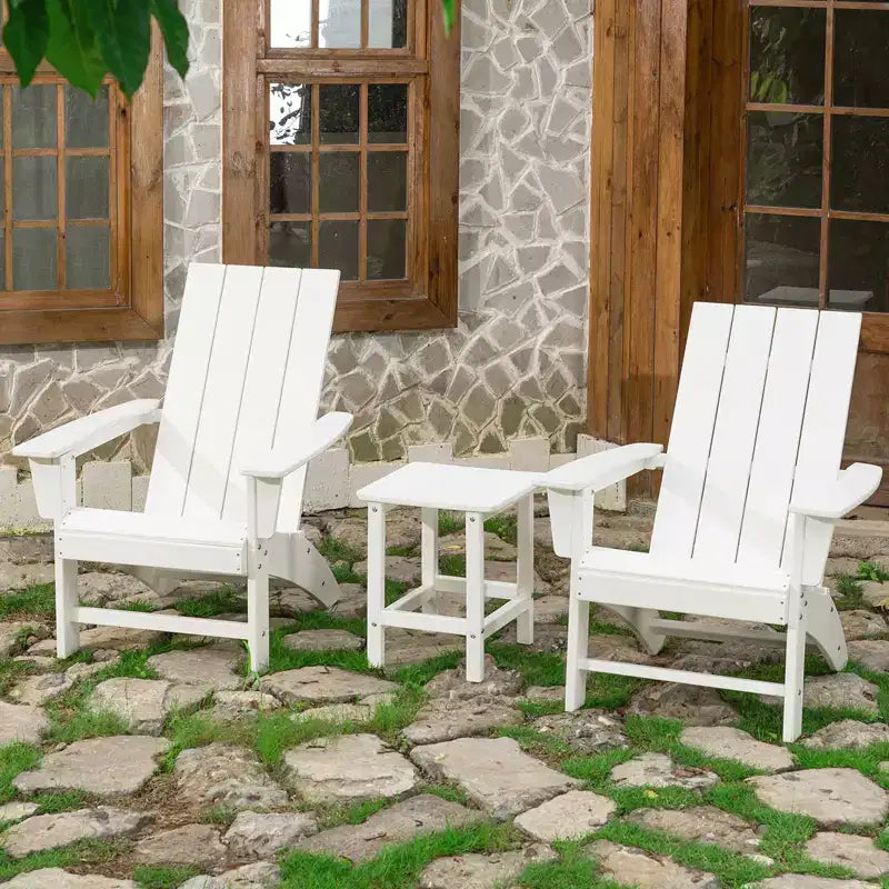 GARPROVM 2 Adirondack Chairs with Side Table HDPE Weather-Resistant Outdoor Patio Furniture