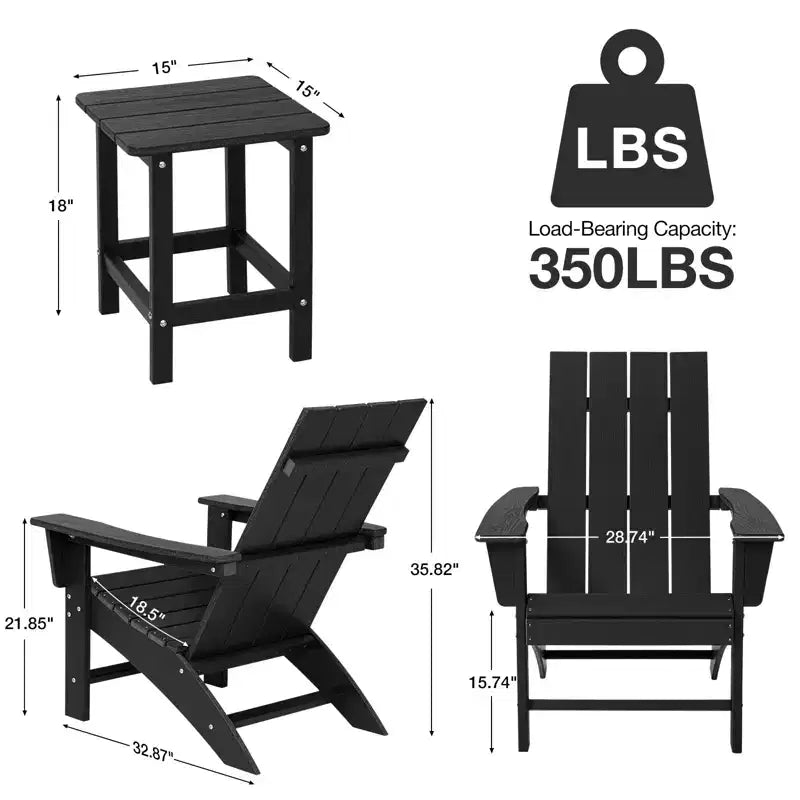 GARPROVM 2 Adirondack Chairs with Side Table HDPE Weather-Resistant Outdoor Patio Furniture