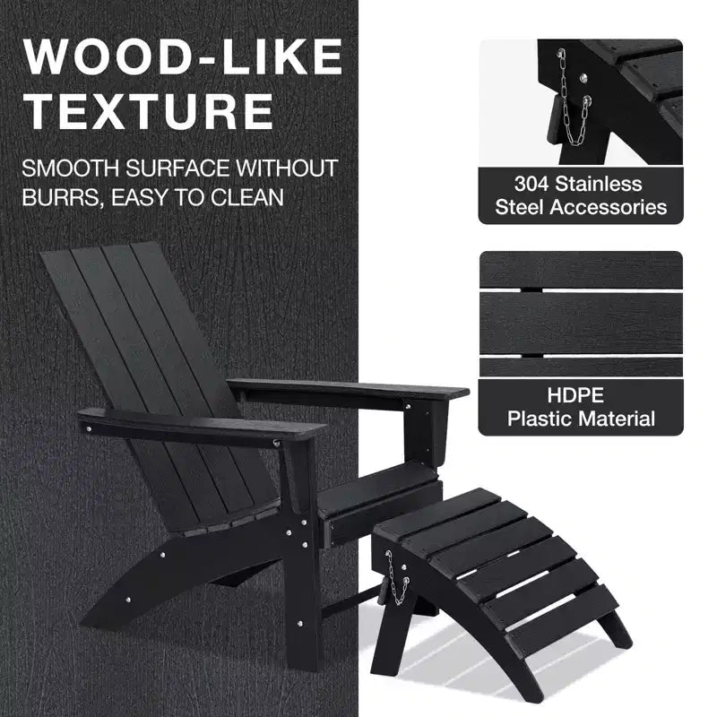 GARPROVM HDPE Adirondack Chair with Ottoman Weather-Resistant Outdoor Patio Furniture