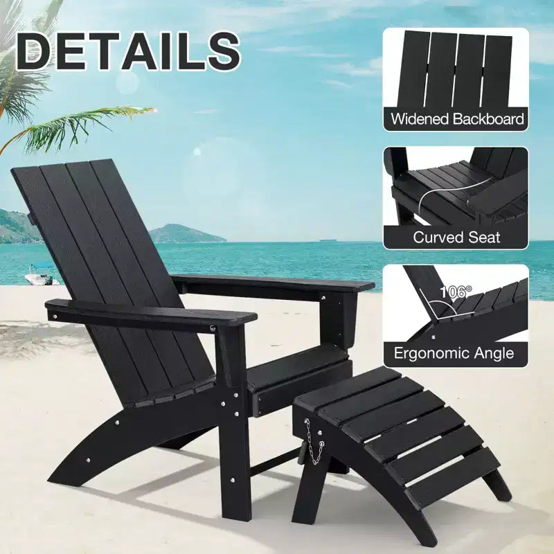 GARPROVM HDPE Adirondack Chair with Ottoman Weather-Resistant Outdoor Patio Furniture