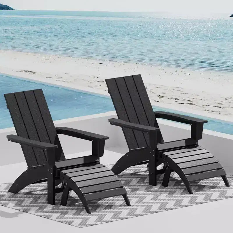 GARPROVM HDPE Adirondack Chair with Ottoman Weather-Resistant Outdoor Patio Furniture
