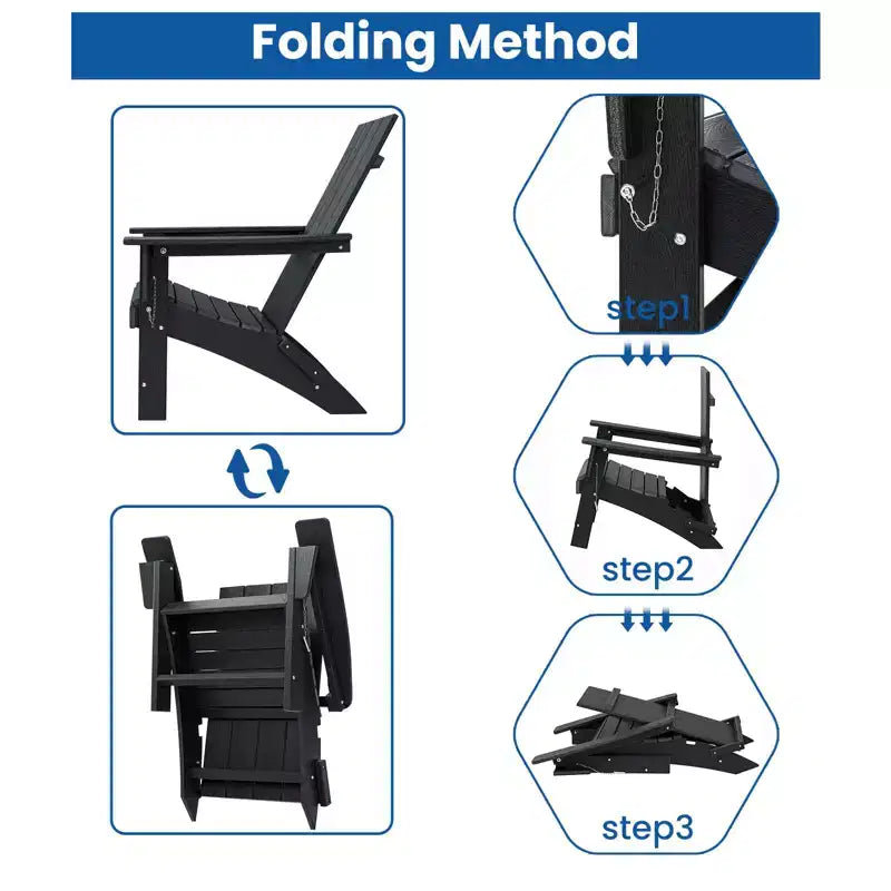 GARPROVM Upgraded Folding HDPE Adirondack Chair with Ottoman Weather-Resistant For Outdoor
