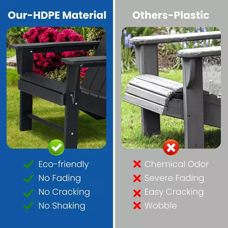 GARPROVM Upgraded Folding HDPE Adirondack Chair with Ottoman Weather-Resistant For Outdoor