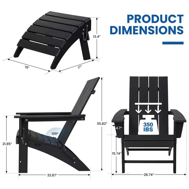 GARPROVM Upgraded Folding HDPE Adirondack Chair with Ottoman Weather-Resistant For Outdoor