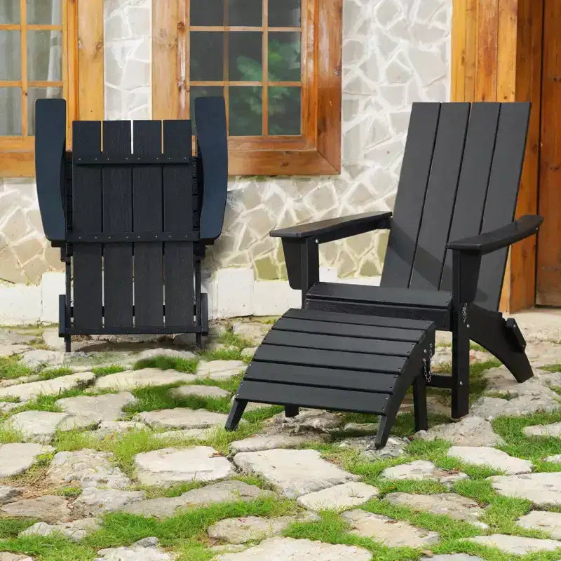 GARPROVM Upgraded Folding HDPE Adirondack Chair with Ottoman Weather-Resistant For Outdoor
