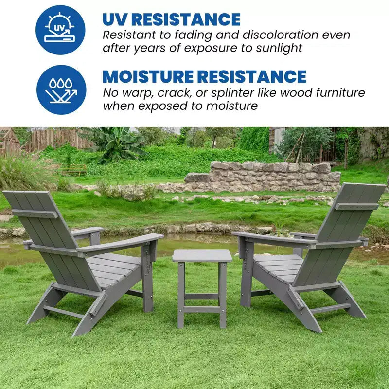 GARPROVM 2 Upgraded Folding HDPE Adirondack Chairs with Side Table Weather-Resistant For Outdoor