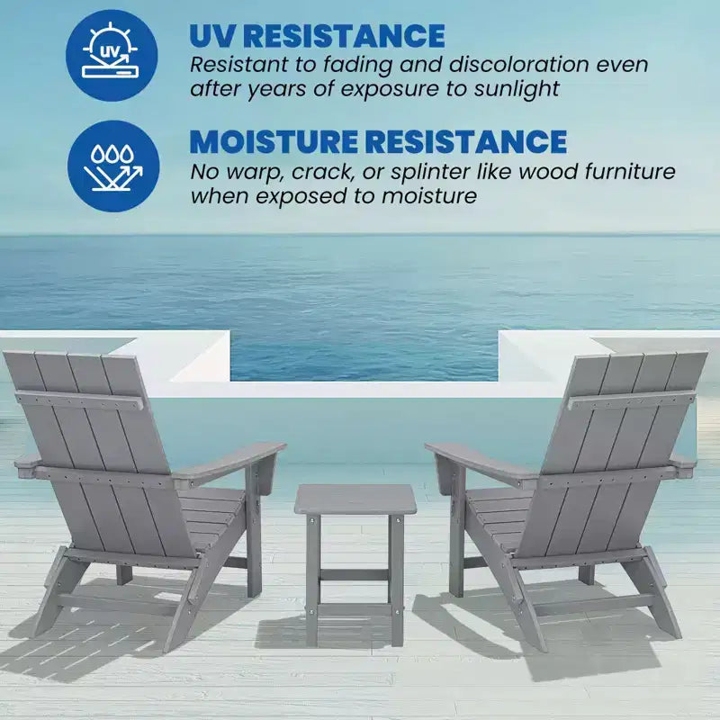 GARPROVM 2 Upgraded Folding HDPE Adirondack Chairs with Side Table Weather-Resistant For Outdoor