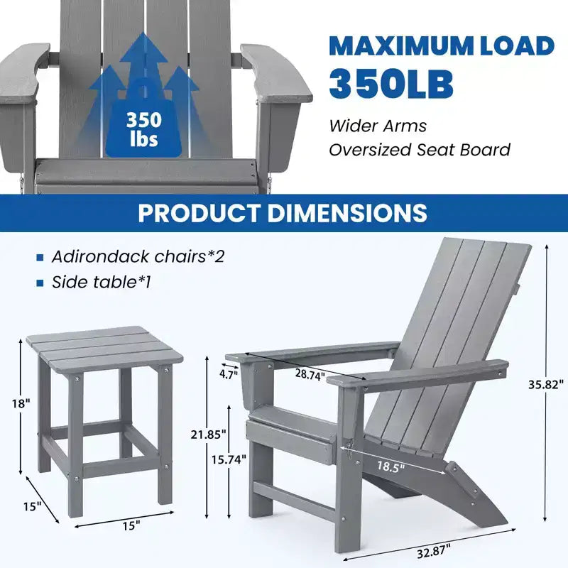 GARPROVM 2 Upgraded Folding HDPE Adirondack Chairs with Side Table Weather-Resistant For Outdoor