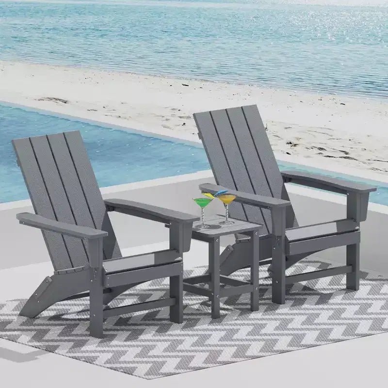 GARPROVM 2 Upgraded Folding HDPE Adirondack Chairs with Side Table Weather-Resistant For Outdoor