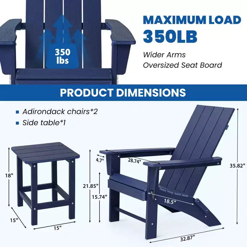 GARPROVM 2 Upgraded Folding HDPE Adirondack Chairs with Side Table Weather-Resistant For Outdoor