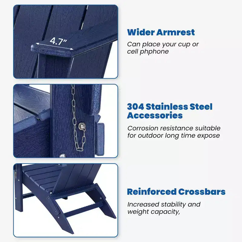 GARPROVM 2 Upgraded Folding HDPE Adirondack Chairs with Side Table Weather-Resistant For Outdoor