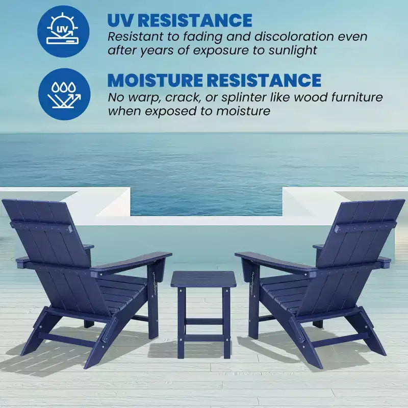 GARPROVM 2 Upgraded Folding HDPE Adirondack Chairs with Side Table Weather-Resistant For Outdoor
