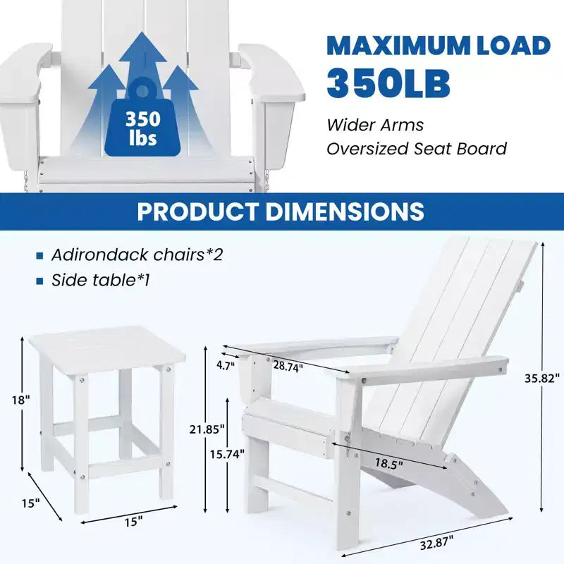 GARPROVM 2 Upgraded Folding HDPE Adirondack Chairs with Side Table Weather-Resistant For Outdoor