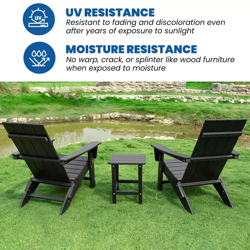 GARPROVM 2 Upgraded Folding HDPE Adirondack Chairs with Side Table Weather-Resistant For Outdoor