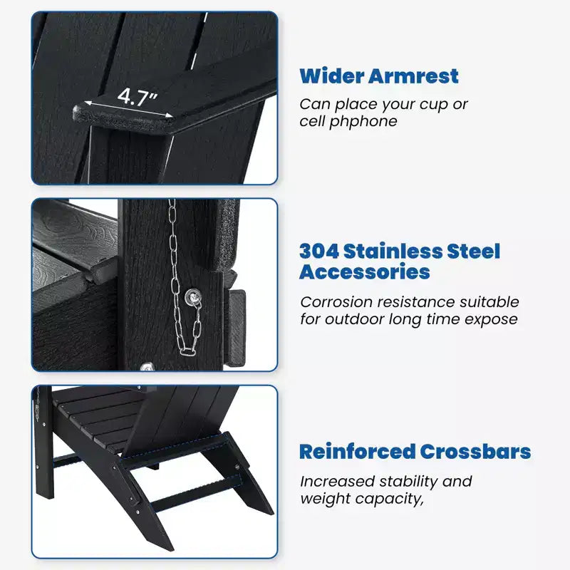 GARPROVM 2 Upgraded Folding HDPE Adirondack Chairs with Side Table Weather-Resistant For Outdoor