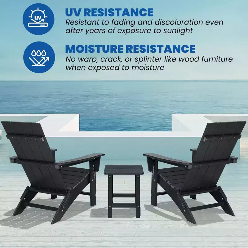 GARPROVM 2 Upgraded Folding HDPE Adirondack Chairs with Side Table Weather-Resistant For Outdoor