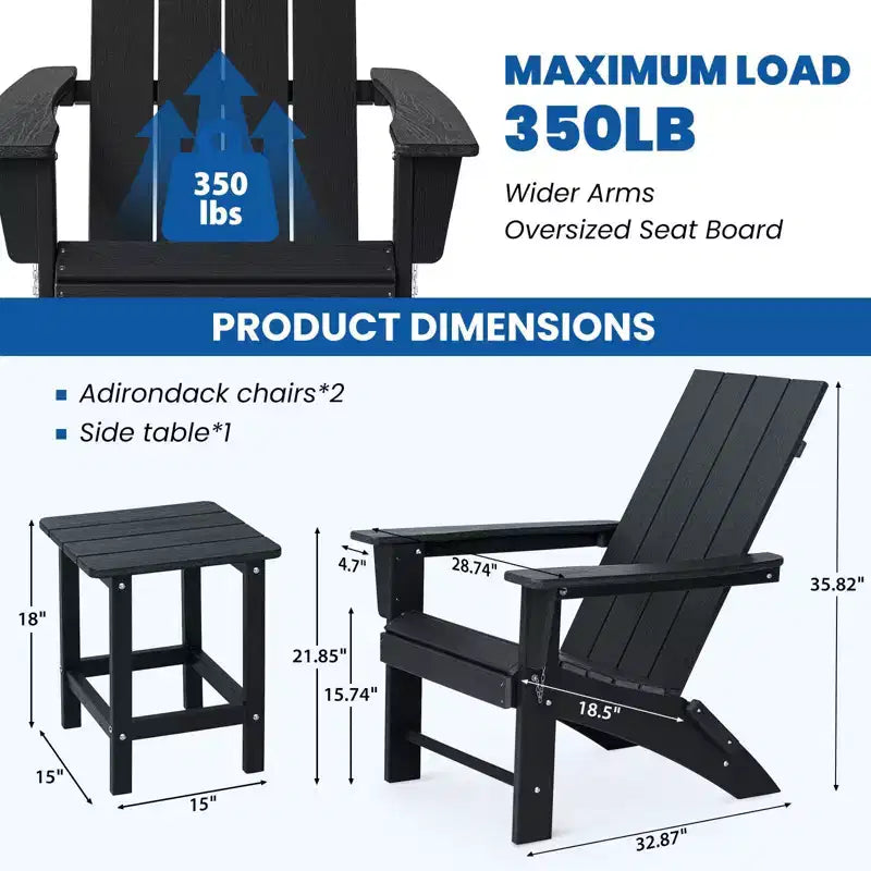 GARPROVM 2 Upgraded Folding HDPE Adirondack Chairs with Side Table Weather-Resistant For Outdoor