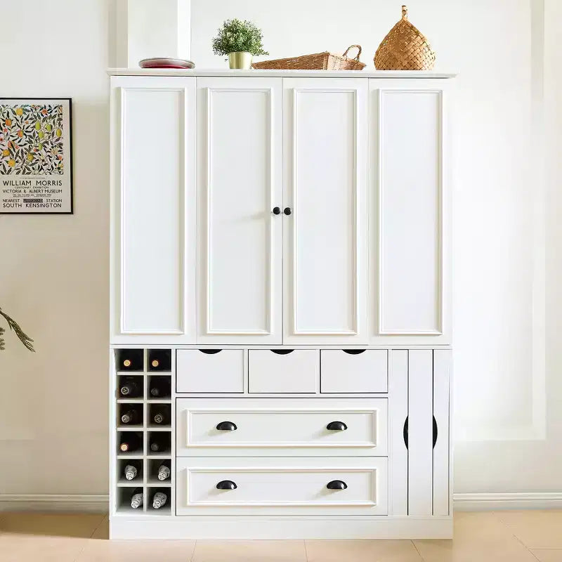 Whisen 71'' Tall Freestanding Kitchen Pantry, Large Dining Storage Cabinet Cupboard Sideboards With 4 Foldable Doors, Shelves, Wine Racks