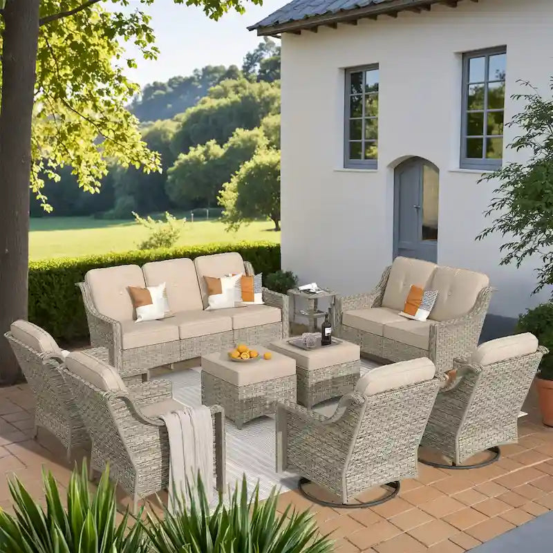 XIZZI 9-piece Outdoor Patio Furniture Conversation Set with Swivel Chair