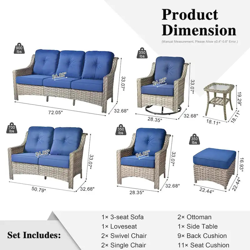 XIZZI 9-piece Outdoor Patio Furniture Conversation Set with Swivel Chair
