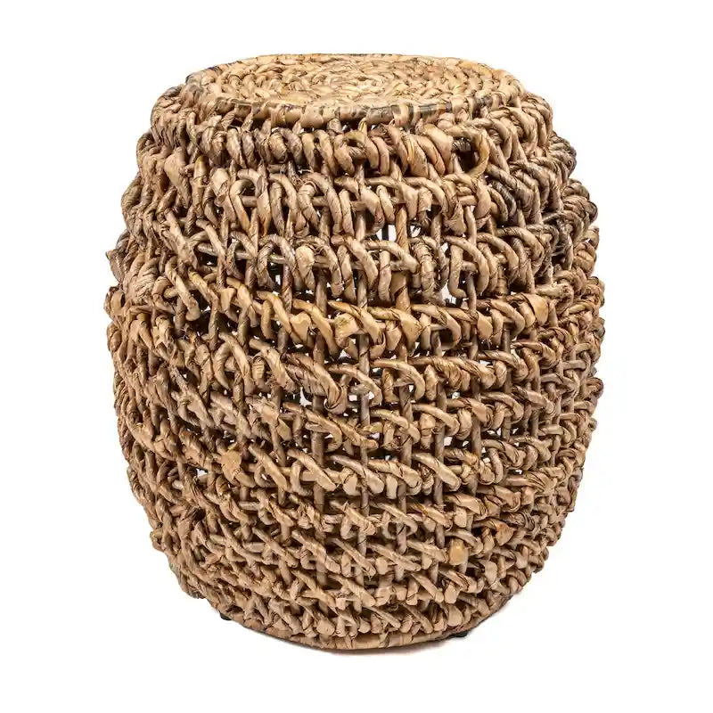 Orla 21 Tabouret tissé à la main en abaca/fer de style baril bohème rustique, marron par JONATHAN Y