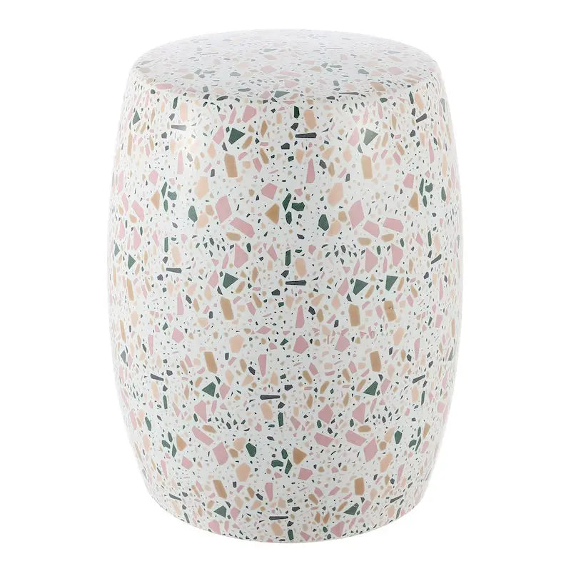 Lula 17.5 Terrazzo Ceramic Garden Stool, White/Pink, by JONATHAN Y