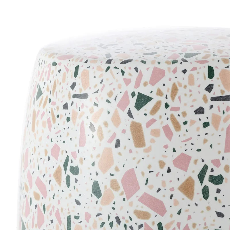Tabouret de jardin en céramique Terrazzo Lula 17.5, blanc/rose, par JONATHAN Y