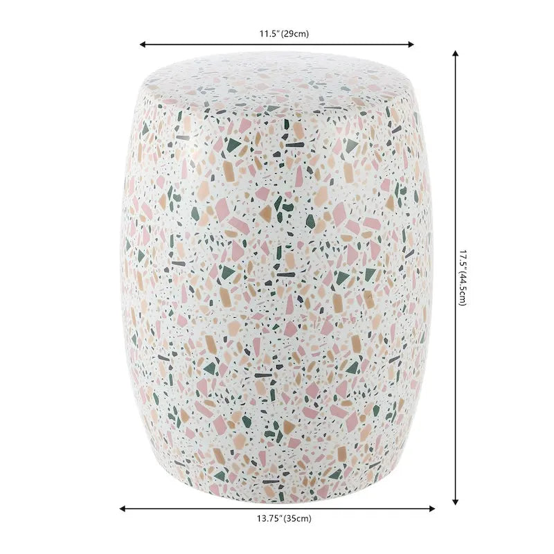 Tabouret de jardin en céramique Terrazzo Lula 17.5, blanc/rose, par JONATHAN Y